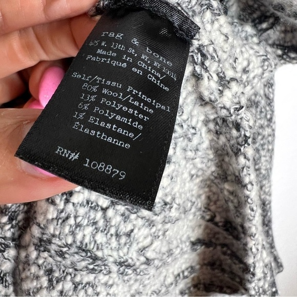 Rag & Bone Sweater Women XS Tunic Wool Blend Knit Black White Slit Chunky Knit Z - Picture 10 of 10